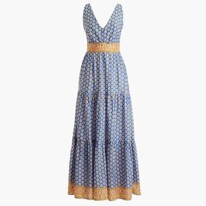 J. Crew Point Sur Tiered Maxi Dress in Royal Block Print size 8